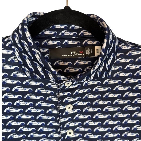 RLX Men's Performance Golf Polo, Navy Blue, Bugatti All Over Design, Size Small - Picture 8 of 10
